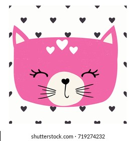 Cute cat face cartoon artwork vector illustration.
