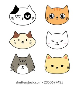 Cute cat face cartoon for element, illustration, decoration, sticker, note