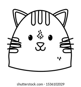cute cat face cartoon icon vector illustration thick line