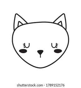 Cute cat face cartoon line style icon design, Animal pet kitten domestic feline kitty mammal beautiful and portrait theme Vector illustration