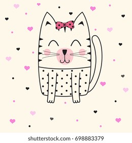Cute cat face. Children's graphics for t-shirts.