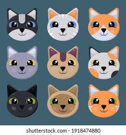 Cute Cat Face Collection, Cat Head Set