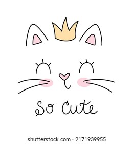 Cute cat face with a crown, so cute