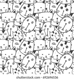 cute cat face doodle seamless pattern vector
