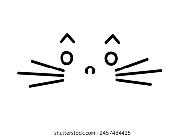 Cute cat face expression simple doodle hand drawn line vector illustration, anime manga symbol, simple linear icon, kawaii animal muzzle