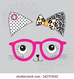 cute cat face with glasses vector illustration