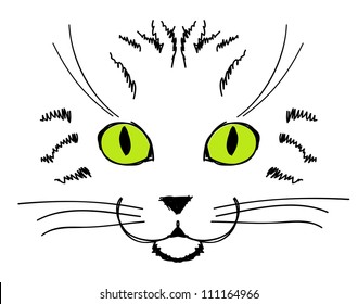 Cute Cat Face, Hand Drawing For Your Design