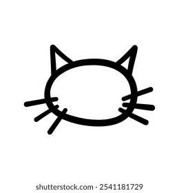 Ícone bonito da linha desenhada à mão da cara do gato. Crianças mão desenho adorável elemento. Ilustração de vetor de contorno preto plano de desenhos animados isolada no fundo transparente 