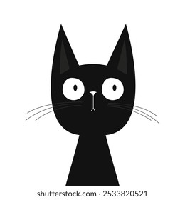 Cute cat face head. Black silhouette icon. Funny kitten. Big ears. Kawaii pet animal. Cartoon funny baby character. Childish style. Happy Halloween. Flat design. White background. Vector illustration