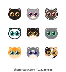 Cute cat face head icon set vector isolated collections