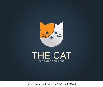 Cute Cat Face Head Logo Design Template. Animal Pet Care - Vector