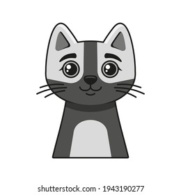 Cute Cat Face Icon. Cartoon Style on White Background Vector