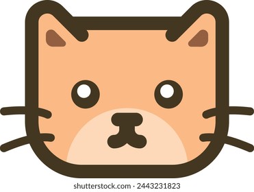 Cute cat face icon with a square head, round eyes, small ears, and whiskers, in a minimalist style.