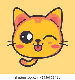 cute cat face icon, winking and sticking out its tongue, cartoon illustration concept logo