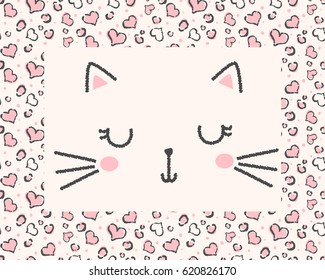 cute cat face illustration for apparel or other uses,in vector. 