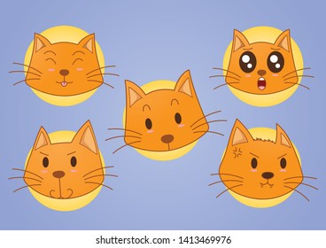 Cute cat face illustration with various expressions