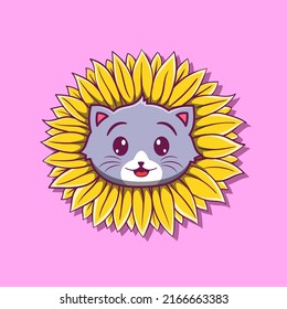 cute cat face inside sun flower