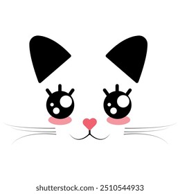 Cute cat face in kawaii style. Vector illustration isolated on white background
