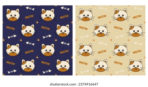 Cute cat face. Meow slogan. Animal print. Can be used for wallpaper, pattern fills, web page background, surface textures