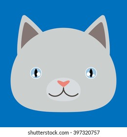 Cute cat face on blue background