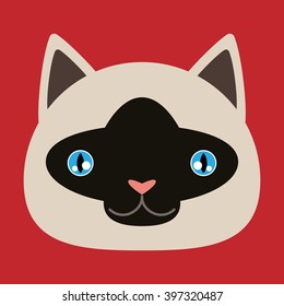 Cute cat face on red background