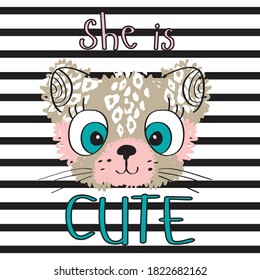 cute cat face on striped background vector illustration, T-shirt graphics design for kids