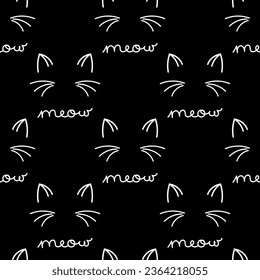 Cute cat face pattern - funny vector drawing seamless pattern. Lettering poster or t-shirt textile graphic design. Cute illustration. wallpaper, wrapping paper. Happy Halloween!