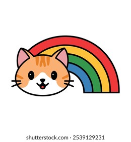 Cute Cat Face with Rainbow Illustration