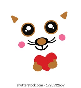 cute cat face with  red heart  design for art and   print  vector eps.10