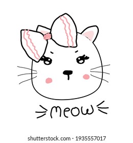 cute cat face say meow.vetor illustration.