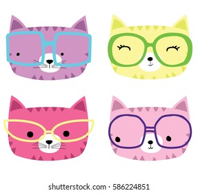 Cute cat face set animal cartoon artwork illustration.