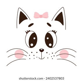 Cute cat face silhouette in cartoon style Vector illustration for print, logo mascot