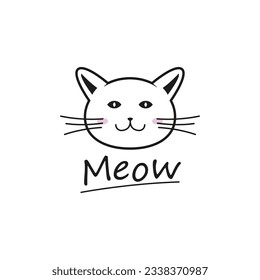 Cute Cat Face Silhouette Design. Cat Head Vector Icon.