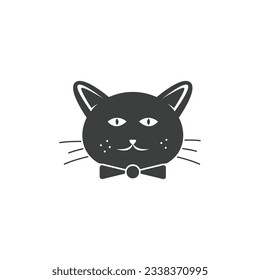 Cute Cat Face Silhouette Design. Cat Head Vector Icon.