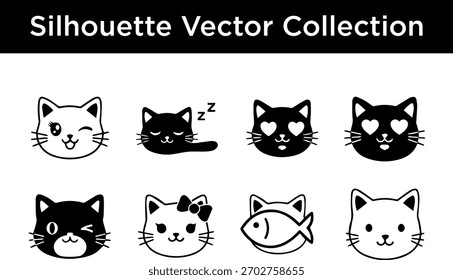Colección de Vector linda de la silueta de la cara del gato