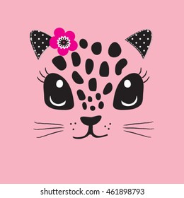 cute cat face, T-shirt design for kids vector illustration