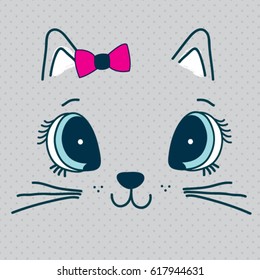 cute cat face, T-shirt graphics for kids vector illustration