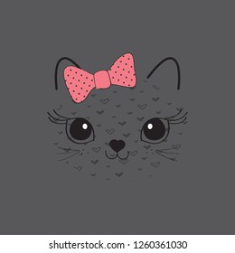 cute cat face vector illustration, T-shirt graphics design for kids