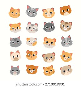 Cute Cat Faces Cartoon in verschiedenen Farben Illustration Collection