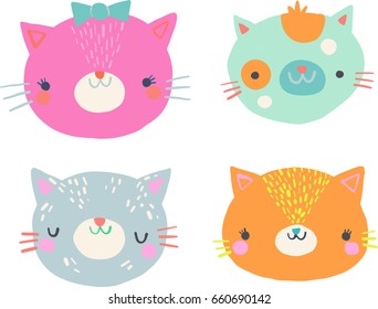 Cute Cat Faces Illustration Clip Art