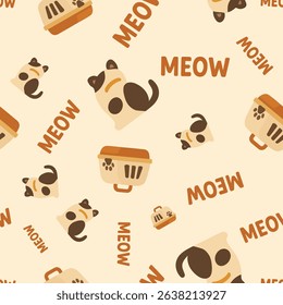 Cute Cat Faces and Meow Text