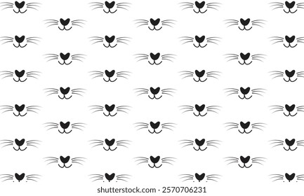 Cute Cat Faces Seamless Pattern Whiskers Nose isolated on White Background