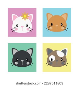 Cute Cat Faces Vector Icons Collection