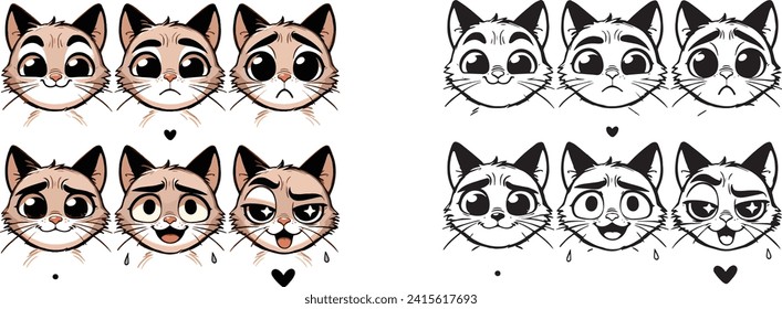 Cute cat facial expressions collection