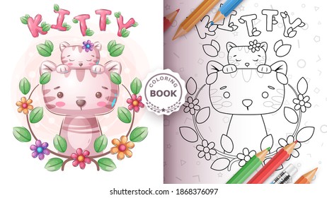 Cute cat family - coloring page. Vector eps 10