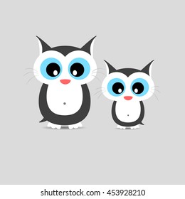 Cute cat family Mother cat and Child kitten Illustration standing at clear background.