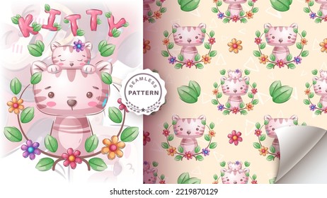 Cute cat family - seamless pattern