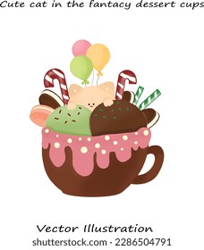 cute cat in the fantacy dessert cups