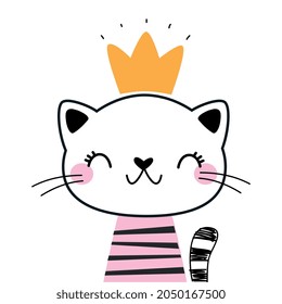 Cute Cat as Farm Animal Wearing Gold Crown Vector Illustration