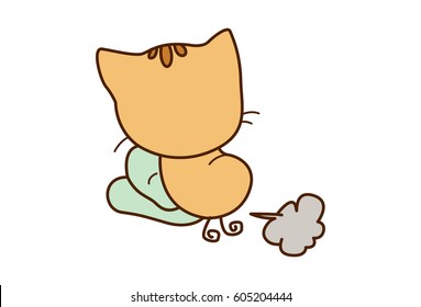 Cute Cat Farting. vector illustration. Isolated don white background.